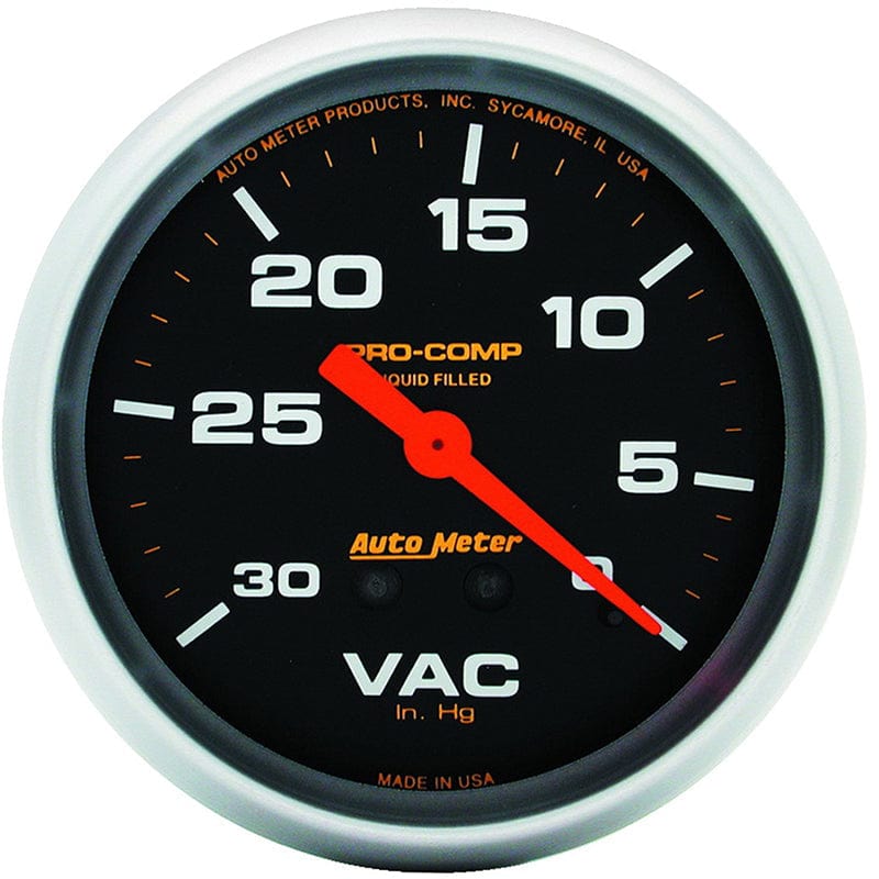 AUTOMETER 2-5/8", Liquid Filled Mechanical, 30 In. Hg. Auto Meter Pro-Comp Series Vacuum Gauge AU5484 SR