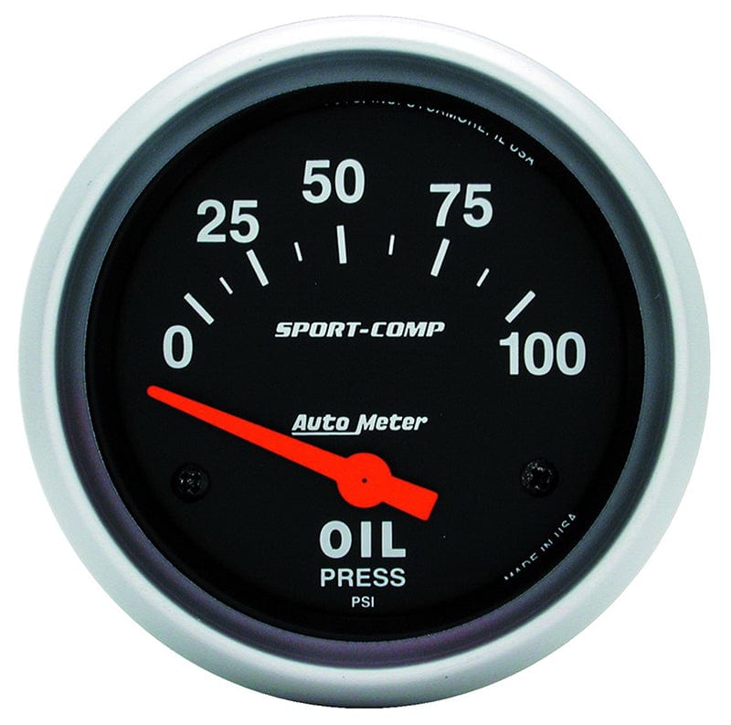 AUTOMETER 2-5/8", Short Sweep Electric, 0-100 psi Auto Meter Sport-Comp Series Oil Pressure Gauge AU3522 SR