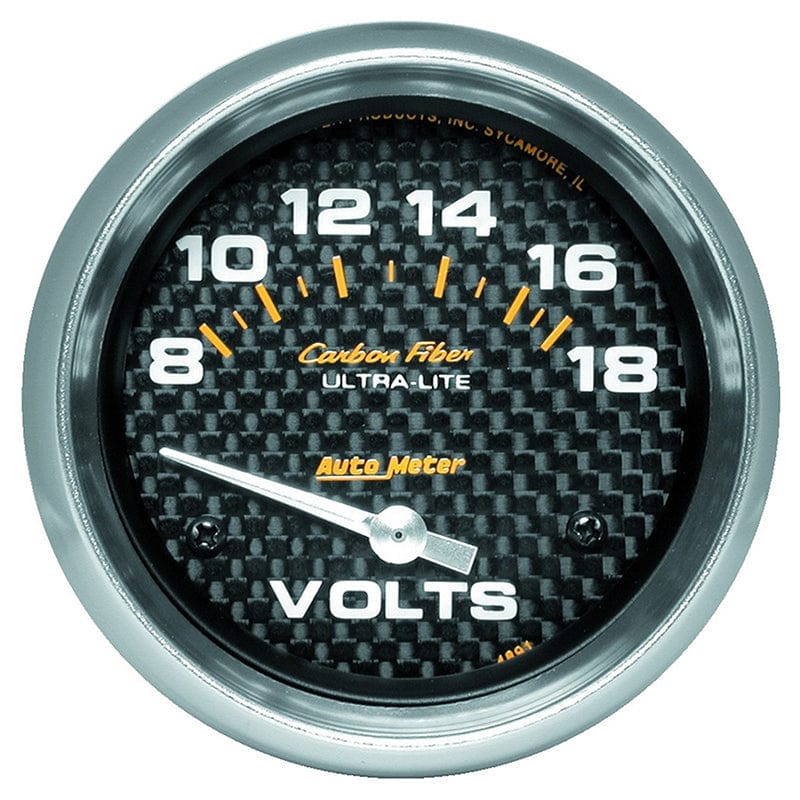 AUTOMETER 2-5/8", Short Sweep Electric, 8-18 volts Auto Meter Carbon Fiber Series Voltmeter Gauge AU4891 SR