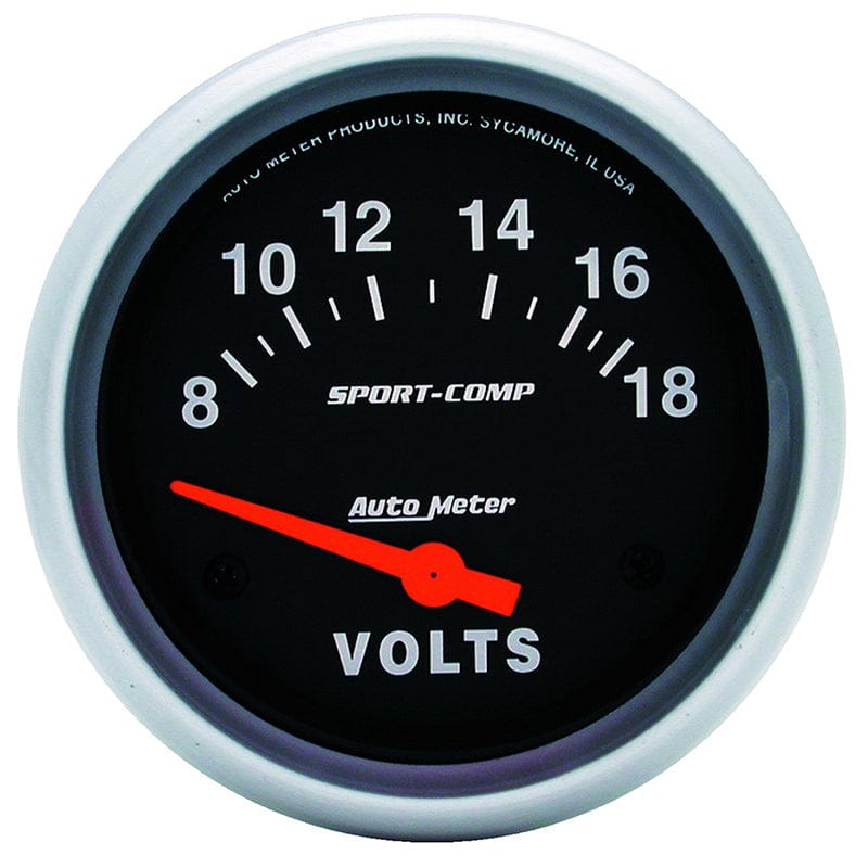 AUTOMETER 2-5/8", Short Sweep Electric, 8-18 volts Auto Meter Sport-Comp Series Voltmeter Gauge AU3592 SR