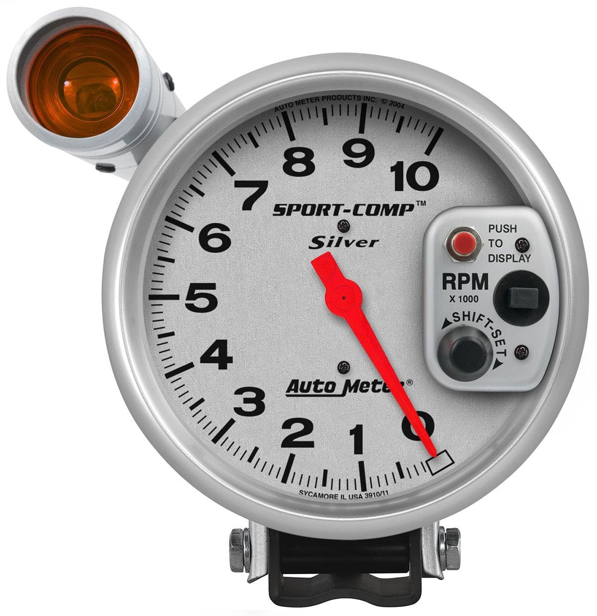 AUTOMETER 5", Pedestal Mount, External Incandescent Amber Shift Light, 0-10,000 Auto Meter Sport-Comp Silver Shift-Lite Tachometer AU3911 SR