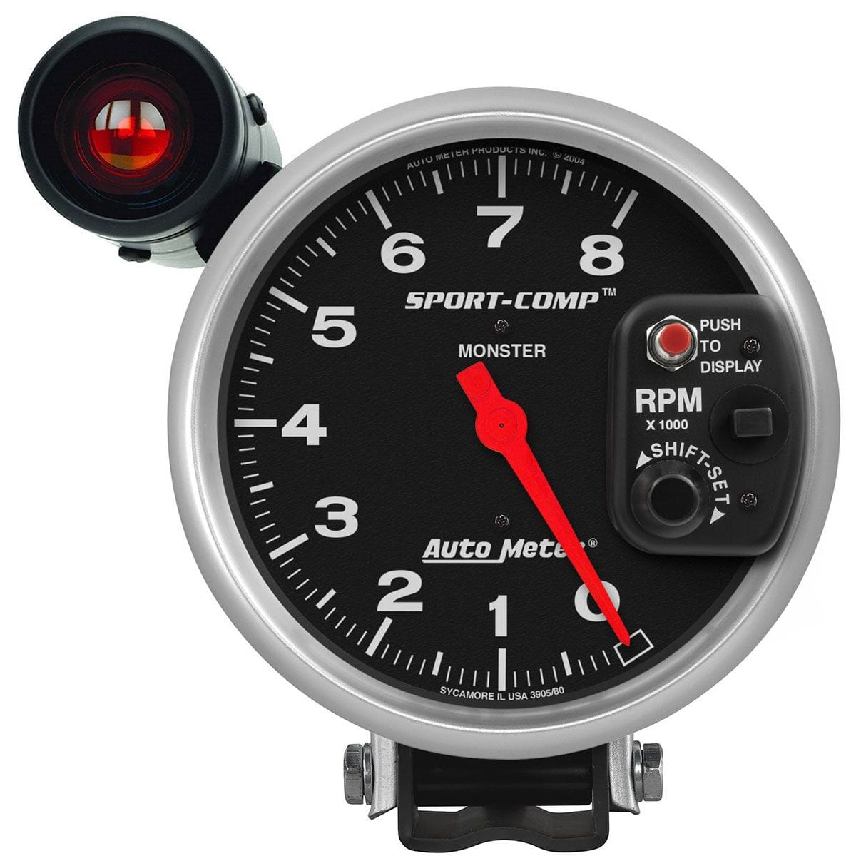 AUTOMETER 5", Pedestal Mount,, External incandescent Shift-Lite Amber lens, 0-8 Auto Meter Sport-Comp Series Shift-Lite Tachometer AU3905 SR