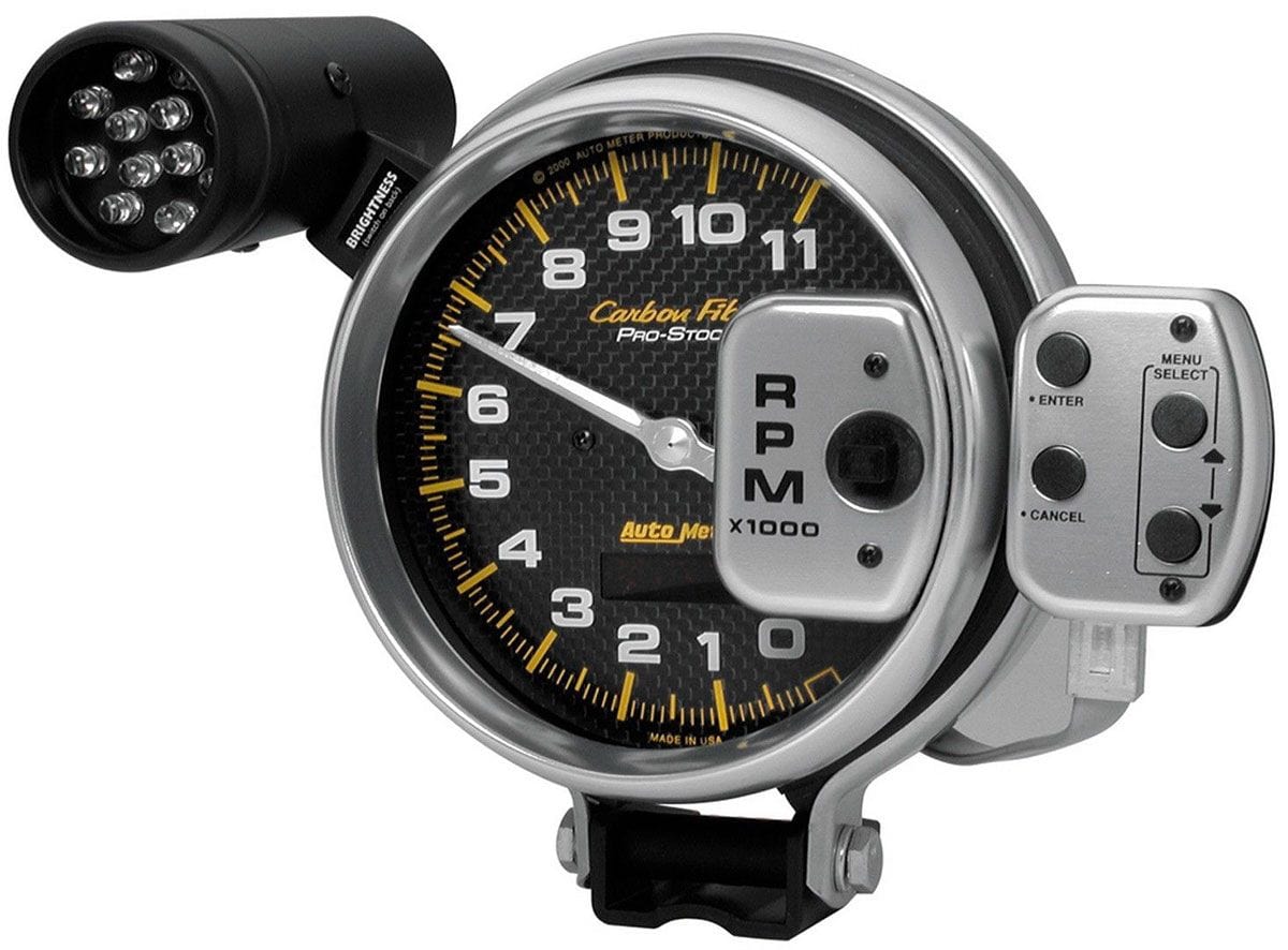 AUTOMETER 5", Pedestal Mount, Memory, 0-11,000 rpm Auto Meter Carbon Fiber Series Shift-Lite Tachometer AU6836 SR