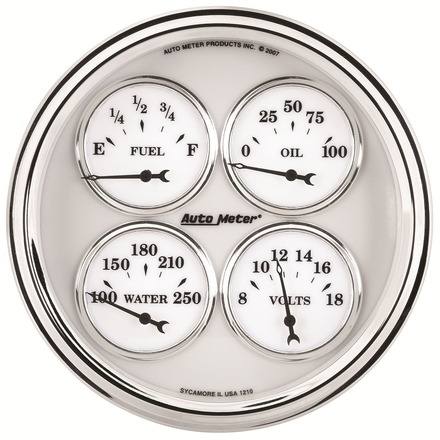 AUTOMETER 5", Short Sweep Electric, Fuel Level, Water Temperature, Oil Pressure Auto Meter Old Tyme White II Quad Gauge AU1210 SR
