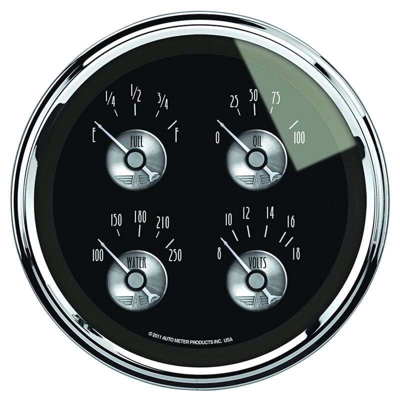 AUTOMETER 5", Short Sweep Electric, Fuel Level, Water Temperature, Oil Pressure Auto Meter Prestige Series - Black Diamond Quad Gauge AU2011 SR