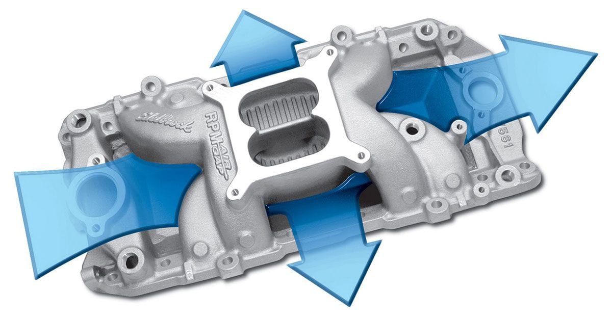 EDELBROCK Big Block Chevy oval port heads, 1500-6500 rpm Edelbrock RPM Air-Gap 2-O Intake Manifold ED7561 SR
