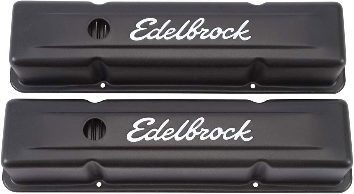 EDELBROCK Chevrolet 262-400 '59-86 (tall), 3.7" overall height Edelbrock Signature Series Black Valve Covers ED4643 SR