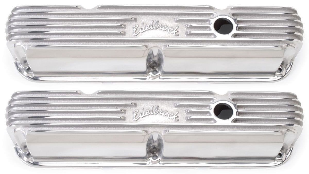 EDELBROCK Chrysler Small Block LA 318-340-360, 3-3/4" overall ht. Edelbrock Classic Aluminium Series Valve Covers - Polished Finish ED4176 SR