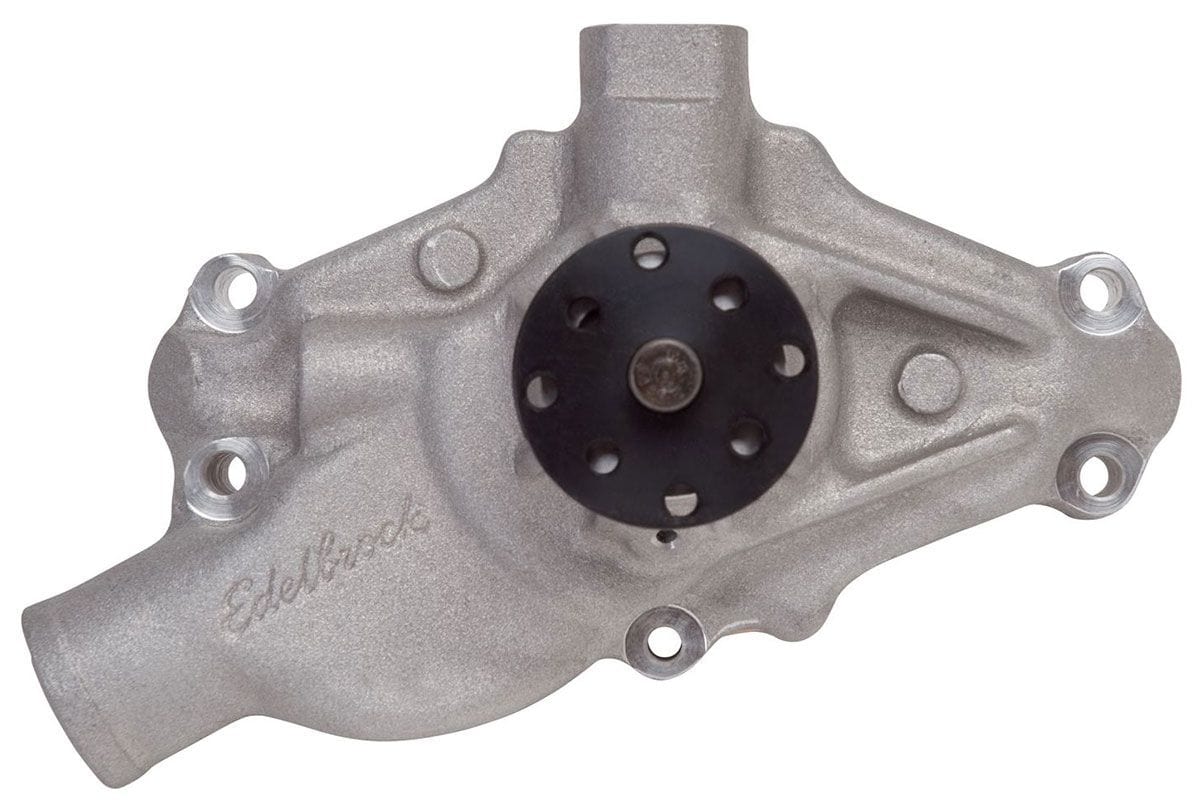 EDELBROCK SB Chevy, Short Style, use with aftermarket serpentine belts, 5/8" pi Edelbrock Victor Series Aluminium Water Pump - Reverse Rotation ED8882 SR