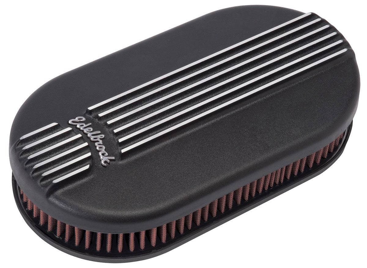 EDELBROCK Small Oval Cast Air Cleaner for Single 4-barrel Carb with 2.4" elemen Edelbrock Classic Series Air Cleaners - Black Finish ED41153 SR