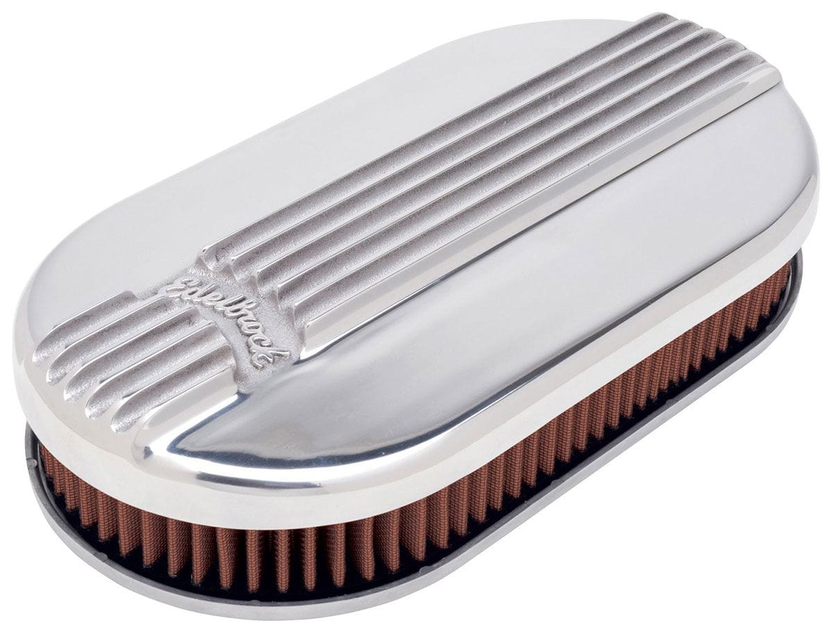 EDELBROCK Small Oval Cast Air Cleaner for Single 4-barrel Carb with 2.4" elemen Edelbrock Classic Series Air Cleaners - Polished Finish ED4115 SR