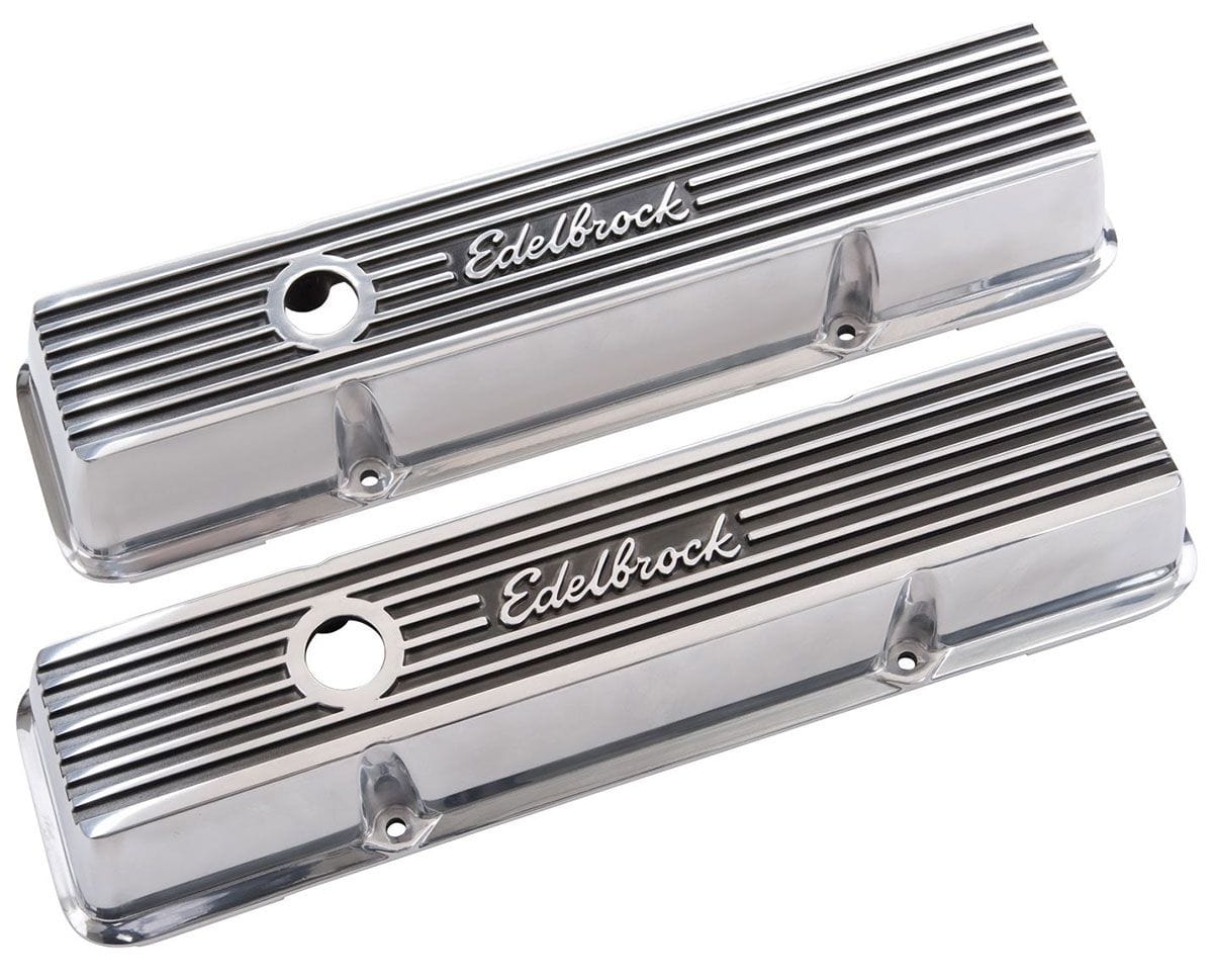 EDELBROCK Suit SB Chev With Edelbrock Logo Edelbrock Elite 2 Series Short Valve covers - Polished ED4262 SR