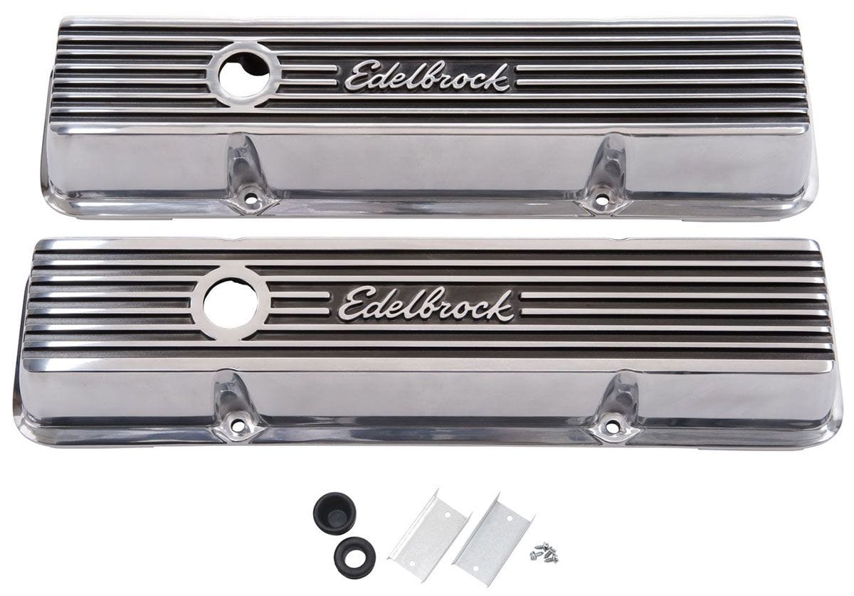 EDELBROCK Suit SB Chev With Edelbrock Logo Edelbrock Elite 2 Series Short Valve covers - Polished ED4262 SR