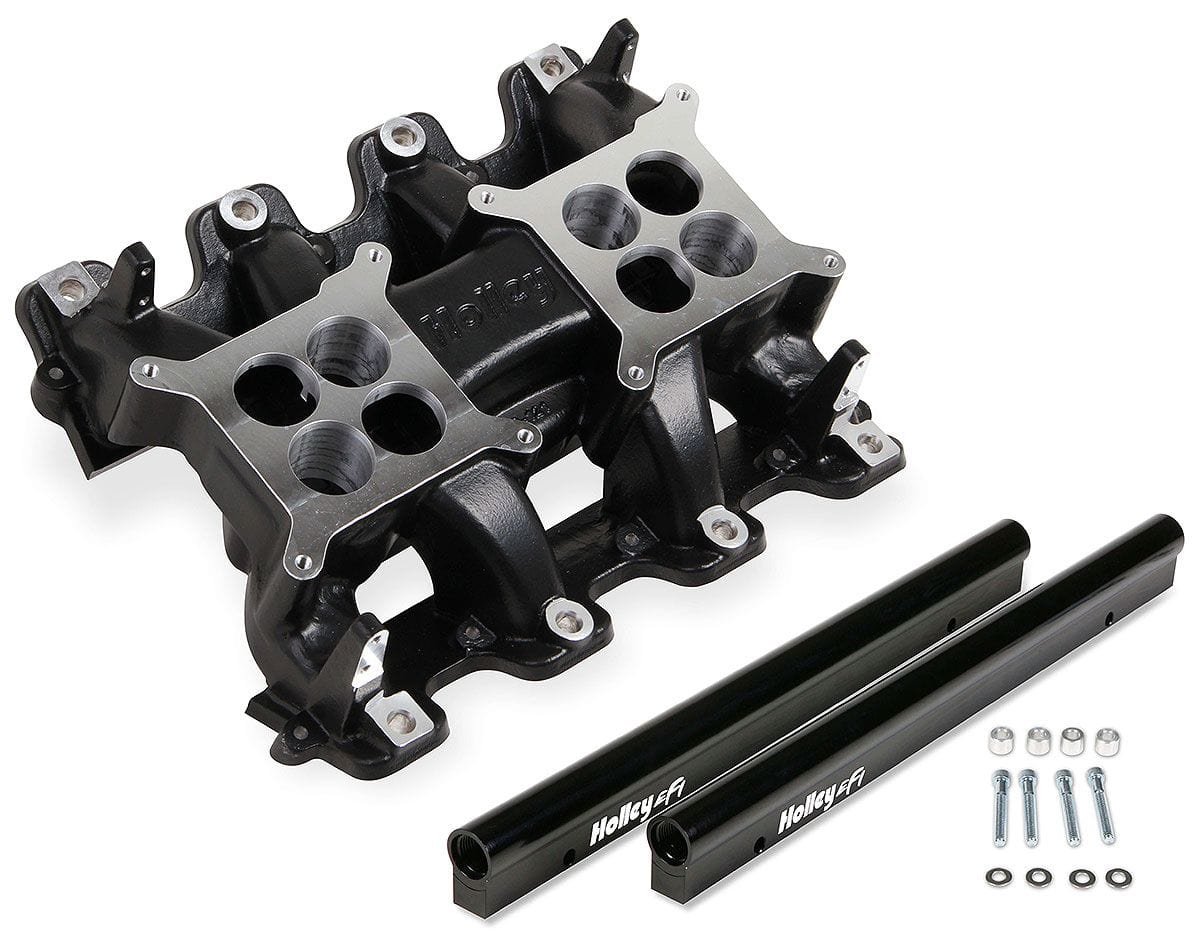 HOLLEY Suit Dual 4150 EFI 4BBL 1000cfm Throttle Body Holley LS1/LS2/LS6 Dual Plane Mid Rise Intake Manifold - Black HO300-121BK SR