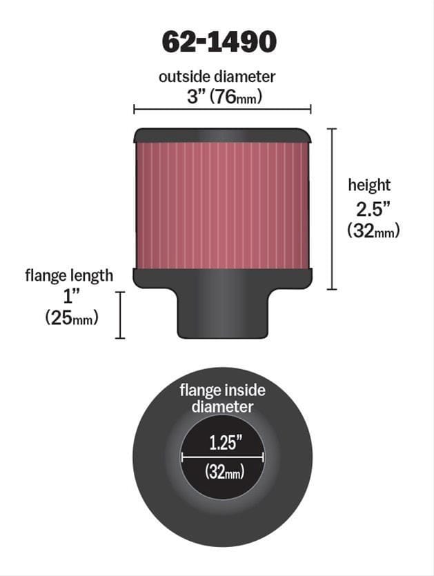 K&N Fits 1-1/4" (32mm) Hole - KN62-1490 K&N K&N Push-On Vent Filter 3 OD x 2-1/2 H KN62-1490 SR