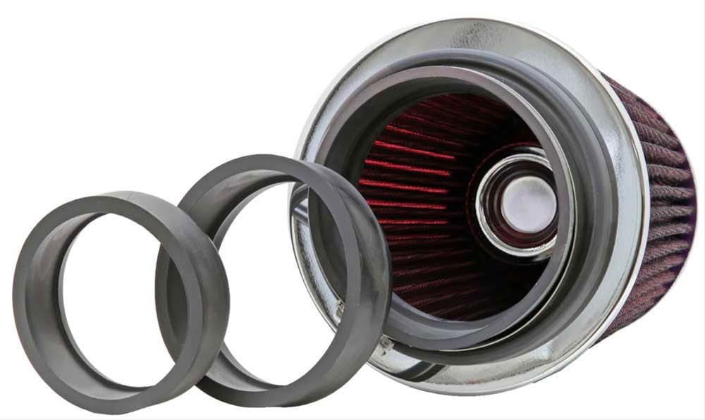 K&N Height: 5.5 in (140 mm) H x 6 in (152 mm) Base OD x 4.75 in (121 mm) Top OD - KNRG-1001RD K&N K&N Universal Clamp On Filter Red Fits 4 in (102 mm) KNRG-1001RD SR
