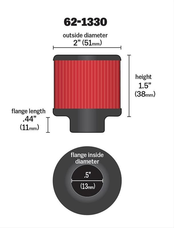 K&N With 1/2" (13mm) Hole - KN62-1330 K&N K&N Clamp-On Vent Filter 2 OD x 1-1/2 H KN62-1330 SR