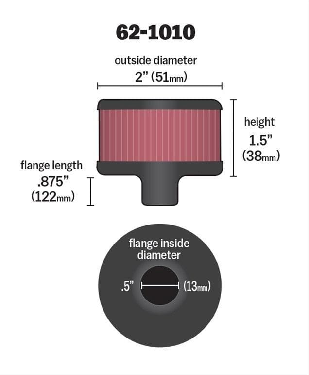 K&N With 1/2" (13mm) Tube - KN62-1010 K&N K&N Push-In Vent Filter 2 OD x 1-1/2 H KN62-1010 SR
