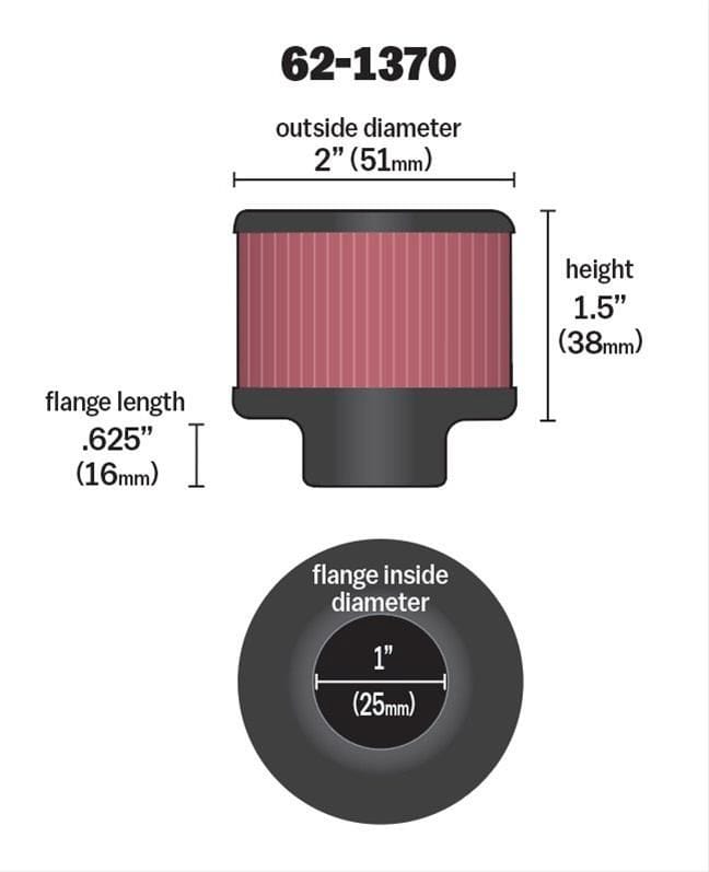 K&N With 1" (25mm) Hole - KN62-1370 K&N K&N Clamp-On Vent Filter 2 OD x 1-1/2 H KN62-1370 SR