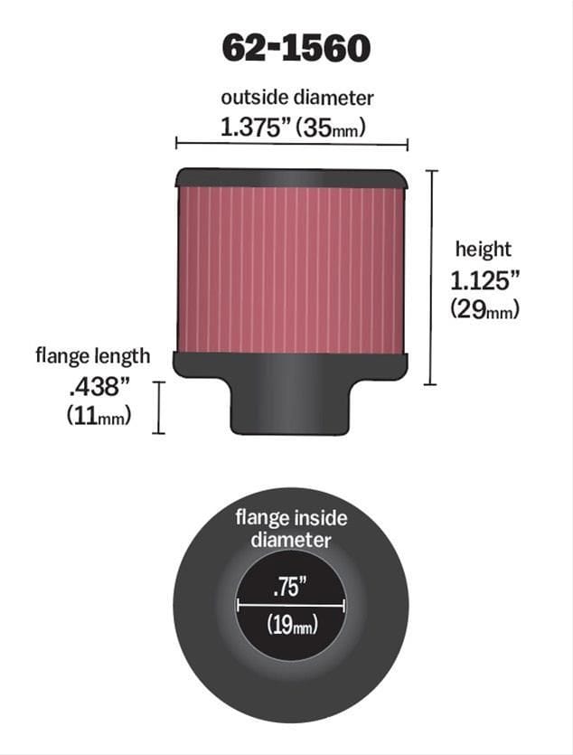 K&N With 3/4" (19mm) Hole - KN62-1560 K&N K&N Clamp-On Vent Filter 1-3/8 OD x 1-1/8 H KN62-1560 SR