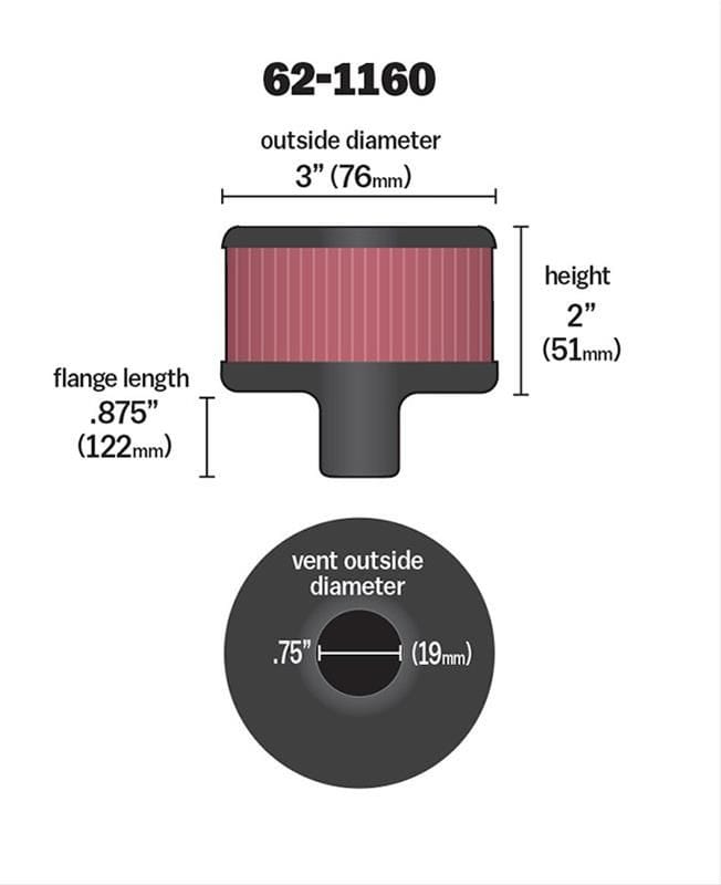 K&N With 3/4" (19mm) Tube K&N K&N Push-In Vent Filter 3" OD x 2" H KN62-1160 SR