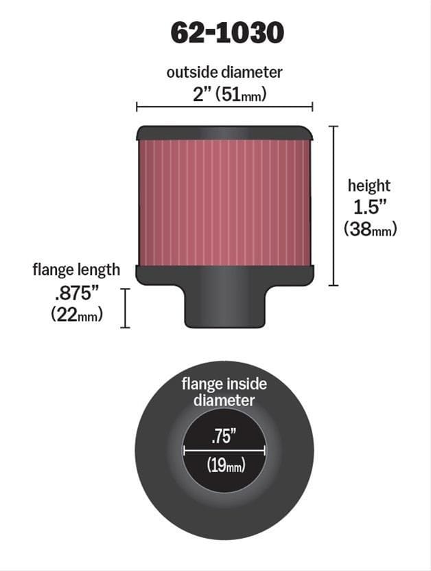 K&N With 3/4" (19mm) Tube - KN62-1030 K&N K&N Push-In Vent Filter 2 OD x 1-1/2 H KN62-1030 SR