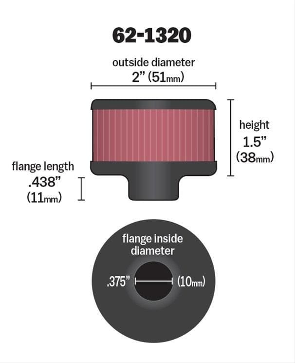 K&N With 3/8" (10mm) Hole - KN62-1320 K&N K&N Clamp-On Vent Filter 2 OD x 1-1/2 H KN62-1320 SR