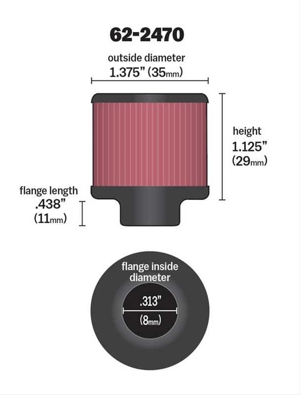 K&N With 5/16" (8mm) Hole - KN62-2470 K&N K&N Clamp-On Vent Filter 1-3/8 OD x 1-1/8 H KN62-2470 SR