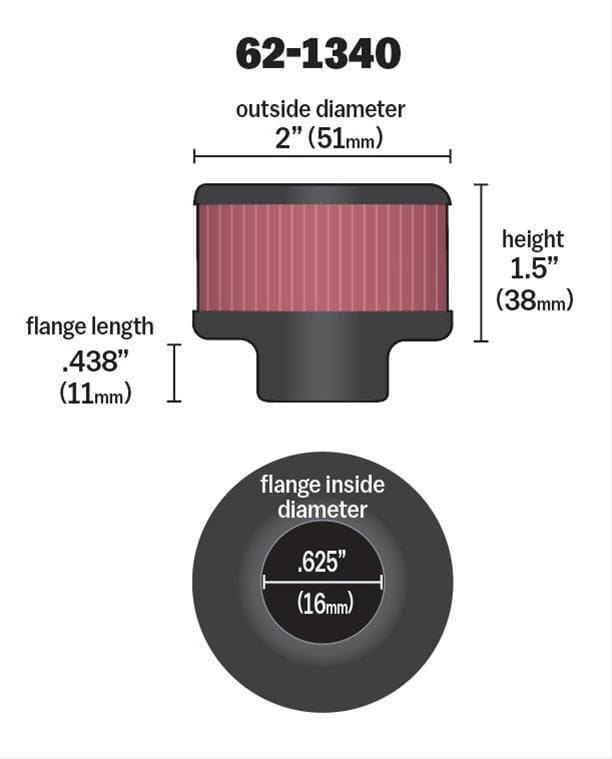 K&N With 5/8" (16mm) Hole - KN62-1340 K&N K&N Clamp-On Vent Filter 2 OD x 1-1/2 H KN62-1340 SR