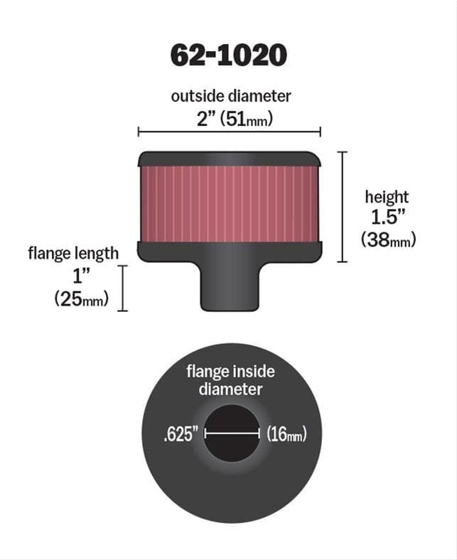 K&N With 5/8" (16mm) Tube - KN62-1020 K&N K&N Push-In Vent Filter 2 OD x 1-1/2 H KN62-1020 SR