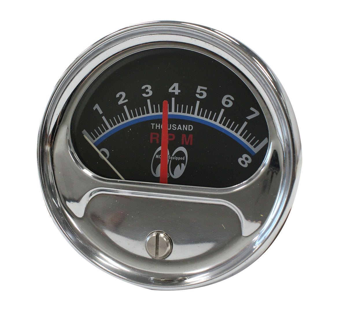 MOONEYES Chrome 3-3/4", 8000 RPM Mooneyes Original Half Sweep Tacho With Logo MNMPG5000TM SR