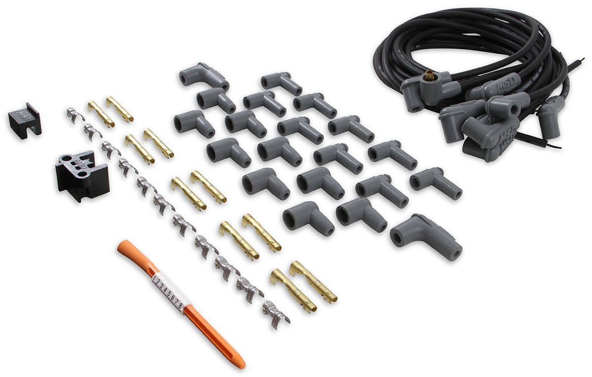 MSD 8.5mm, Black, Universal 8 Cyl 90° Plug/Socket & HEI Distributor Cap T MSD Super Conductor Spark Plug Lead Set MSD31233 SR