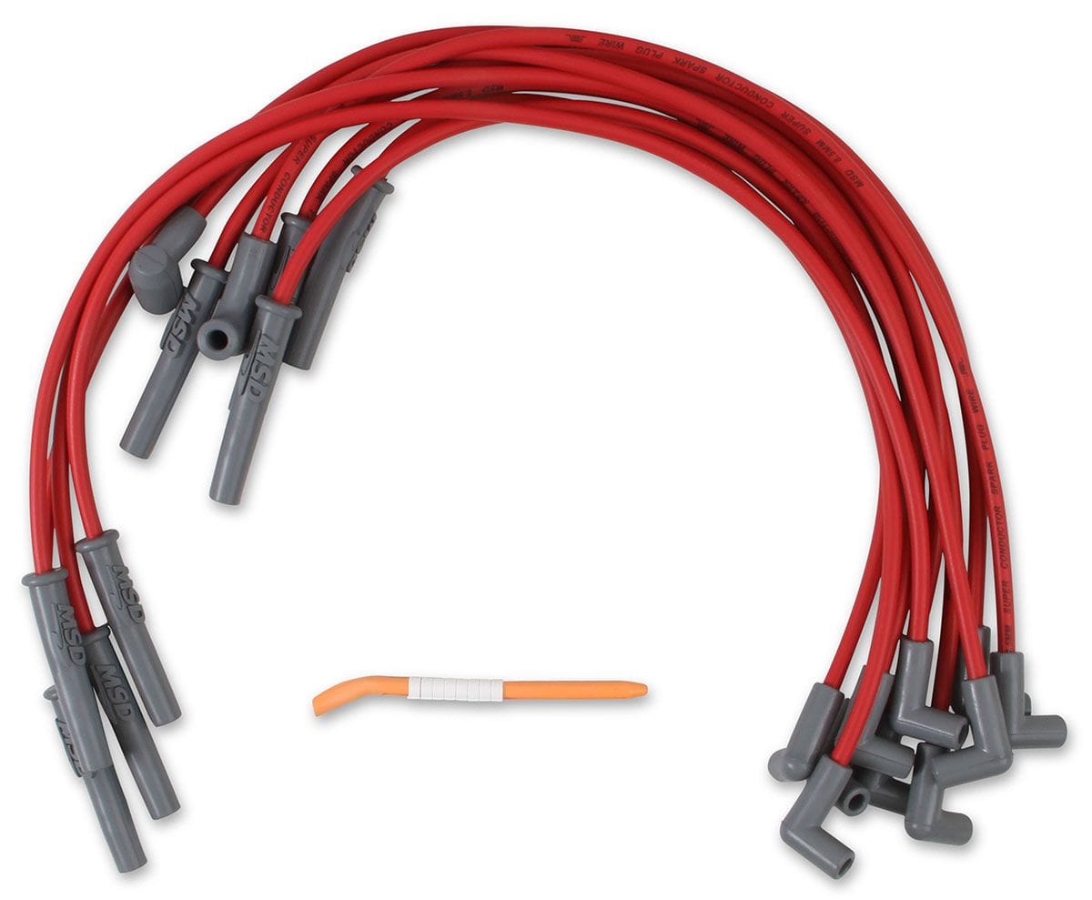 MSD 8.5mm, Red, Ford 302W, HEI Distributor Cap Terminal MSD Super Conductor Spark Plug Lead Set MSD31329 SR