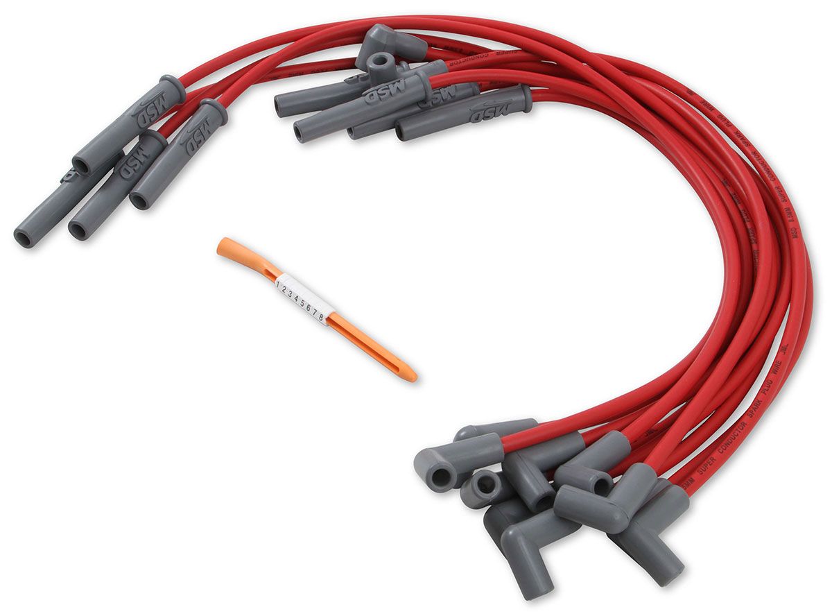 MSD 8.5mm, Red, Ford 302W, HEI Distributor Cap Terminal MSD Super Conductor Spark Plug Lead Set MSD31329 SR