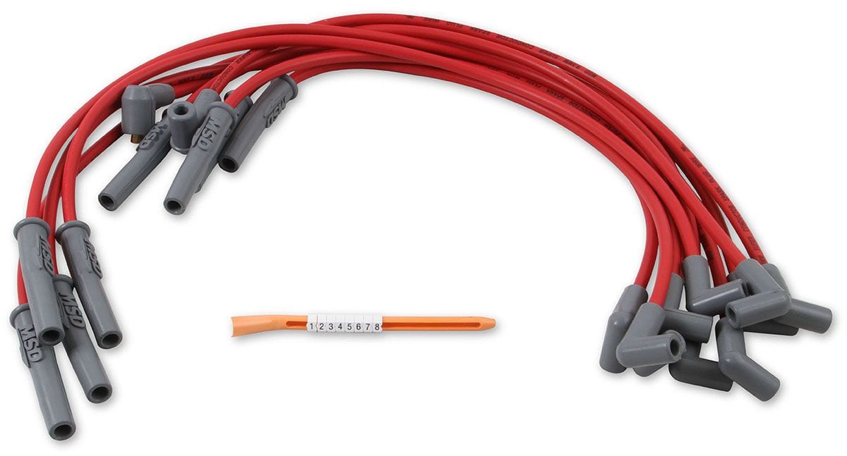 MSD 8.5mm, Red, Ford 302W, HEI Distributor Cap Terminal MSD Super Conductor Spark Plug Lead Set MSD31329 SR