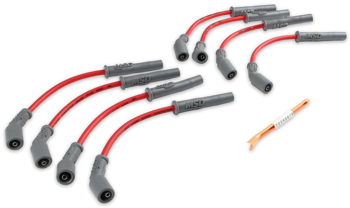 MSD 8.5mm, Red, Holden Commodore V8, LS with tall aftermarket valve cover MSD Super Conductor Spark Plug Lead Set MSD32829 SR