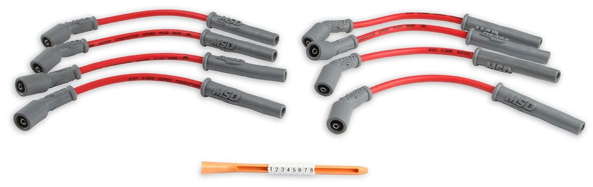 MSD 8.5mm, Red, Holden Commodore V8, LS with tall aftermarket valve cover MSD Super Conductor Spark Plug Lead Set MSD32829 SR