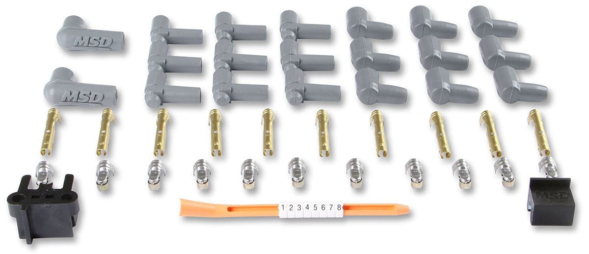 MSD 8.5mm, Red, Universal 8 Cyl 90° Plug/Socket & HEI Distributor Cap Ter MSD Super Conductor Spark Plug Lead Set MSD31239 SR