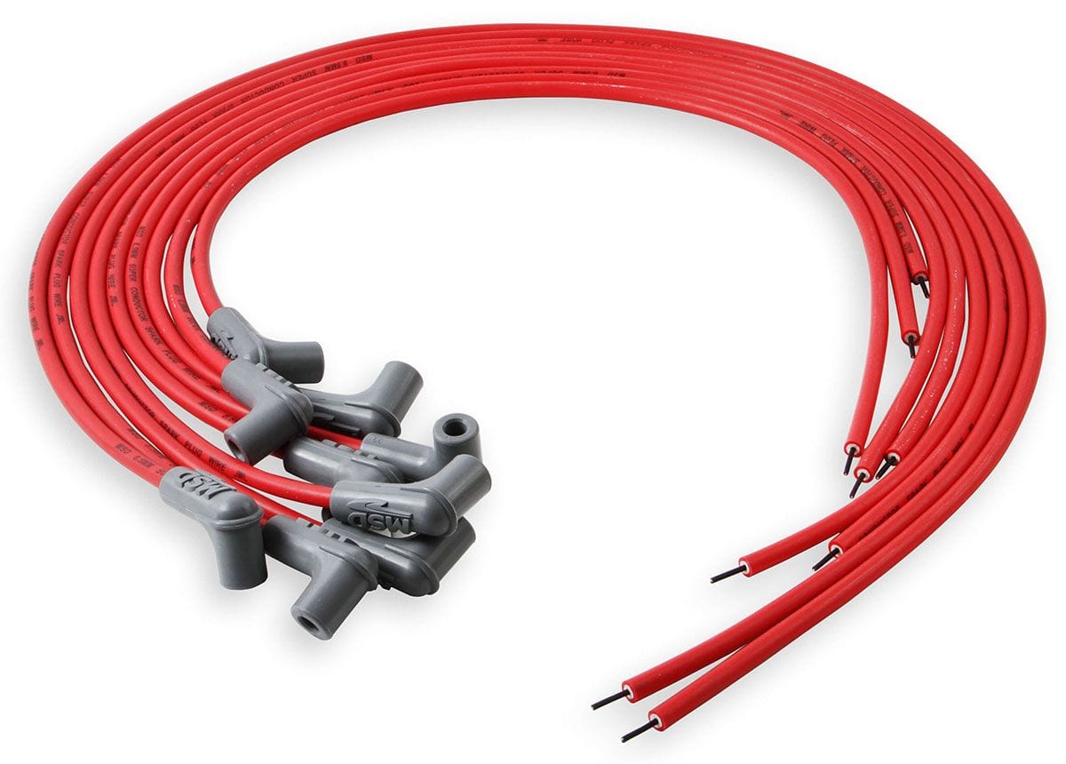 MSD 8.5mm, Red, Universal 8 Cyl 90Â° Plug/90Â° HEI Distributor Cap Termin MSD Super Conductor Spark Plug Lead Set MSD31229 SR