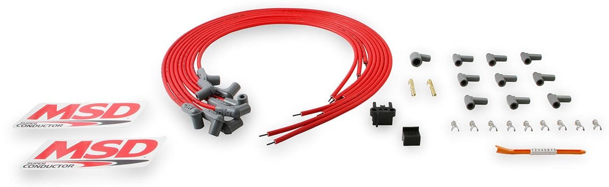 MSD 8.5mm, Red, Universal 8 Cyl 90Â° Plug/90Â° HEI Distributor Cap Termin MSD Super Conductor Spark Plug Lead Set MSD31229 SR