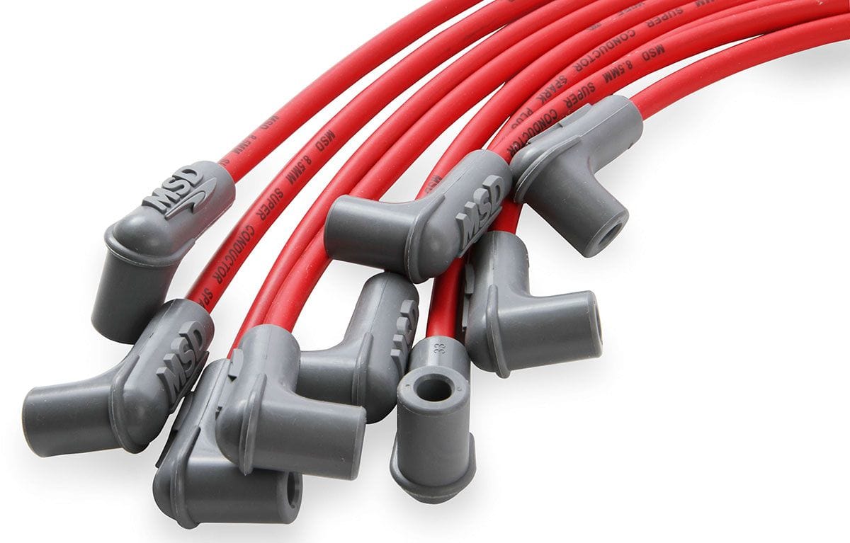 MSD 8.5mm, Red, Universal 8 Cyl 90Â° Plug/90Â° HEI Distributor Cap Termin MSD Super Conductor Spark Plug Lead Set MSD31229 SR