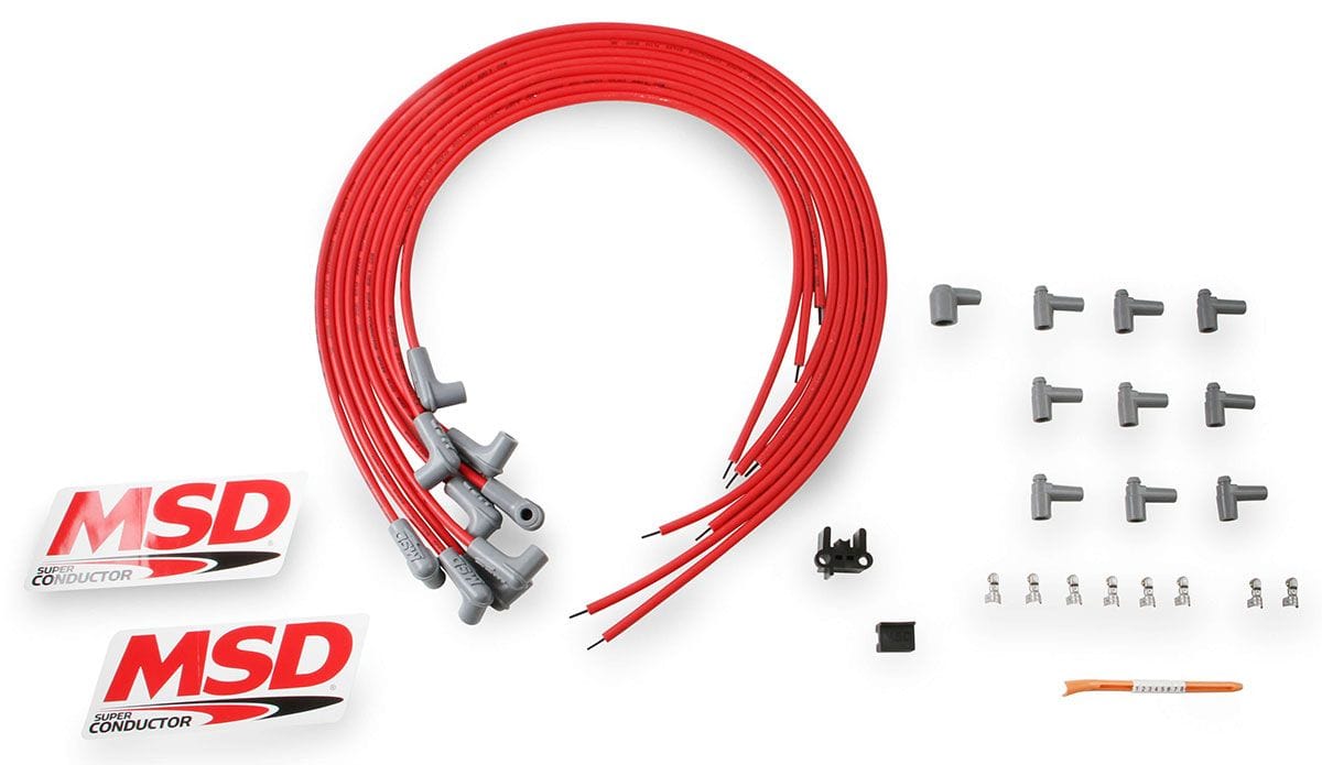 MSD 8.5mm, Red, Universal 8 Cyl 90Â° Plug/90Â° HEI Distributor Cap Termin MSD Super Conductor Spark Plug Lead Set MSD31229 SR