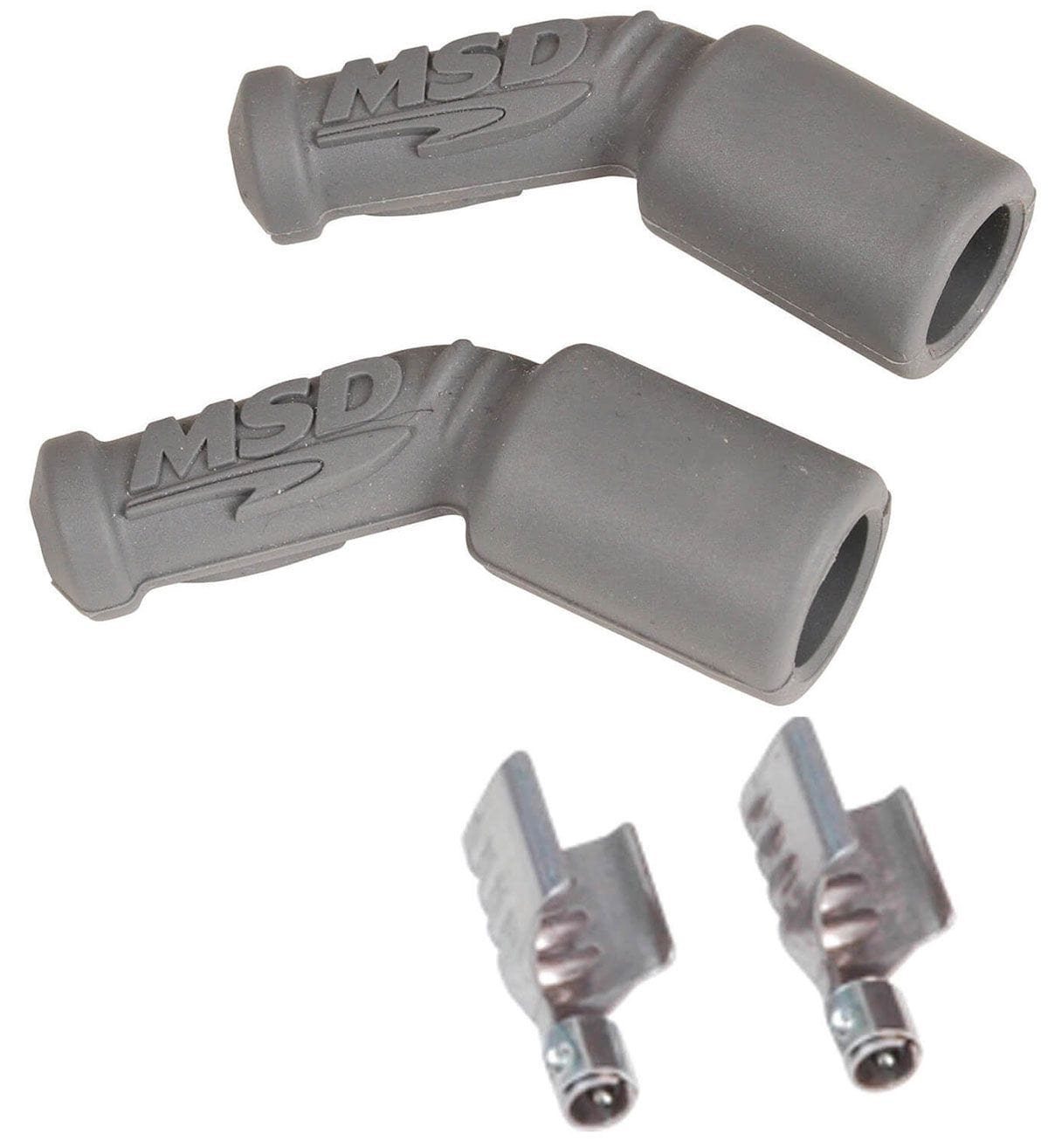 MSD LS1, Silicone, Grey 45° Spark Plug Boots with Terminals, 2 per Card MSD Replacement Boots and Terminals MSD3304 SR