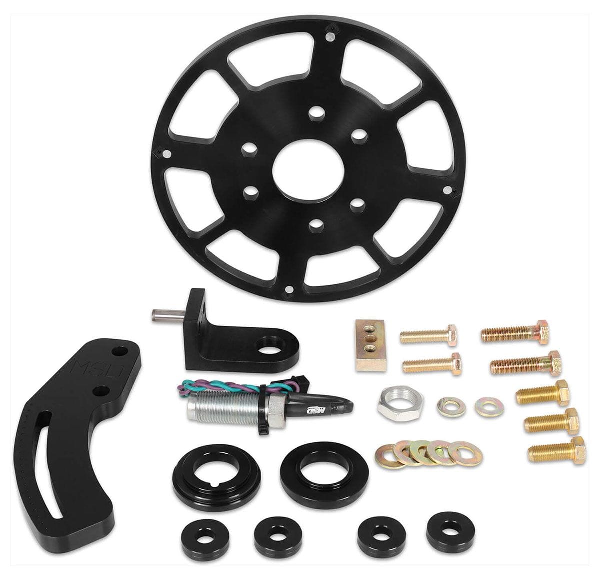 MSD Small Block Chevy, with 8" Harmonic Balancer, Black Anodised Billet A MSD Flying Magnet Crank Trigger MSD86153 SR
