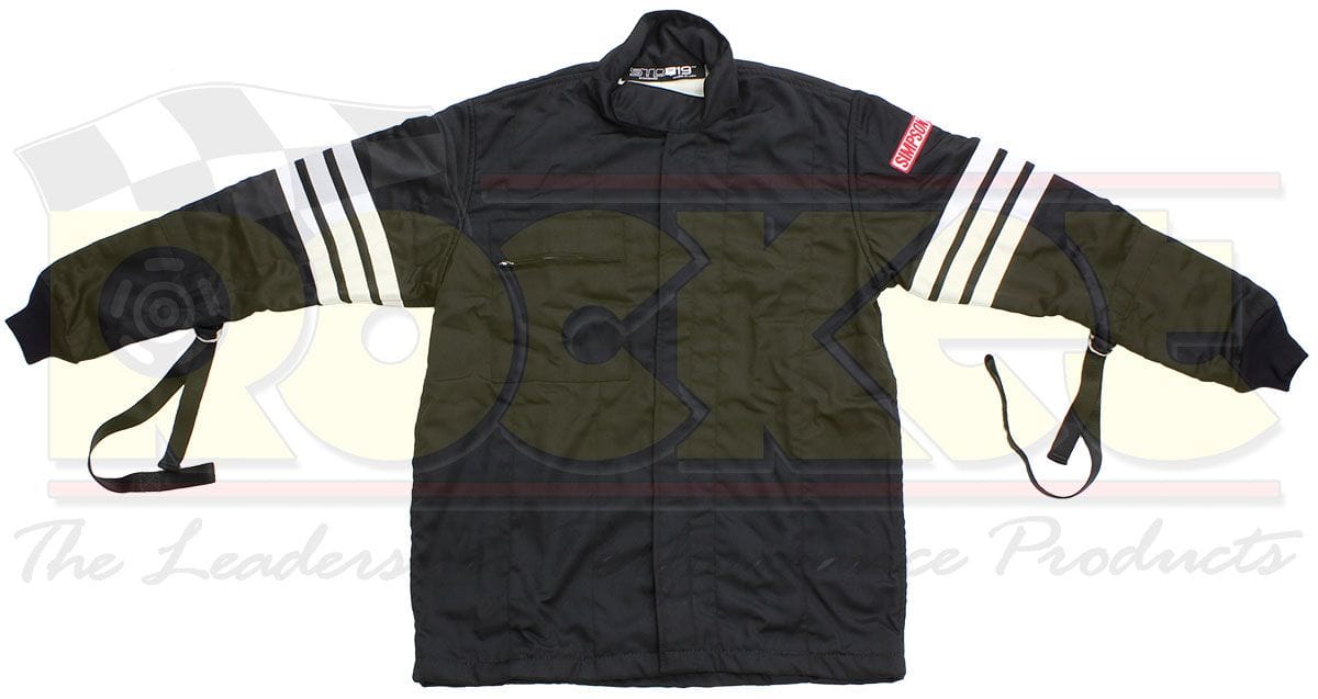 SIMPSON Small, Black Gabardine Nomex SFI-5 With Arm Restraints Simpson 2 Layer Driving Jacket SI0402114 SR