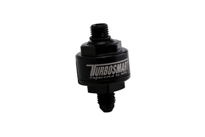 Turbosmart Billet Turbo Oil Feed Filter 44um -4AN to -4AN ORB – Black