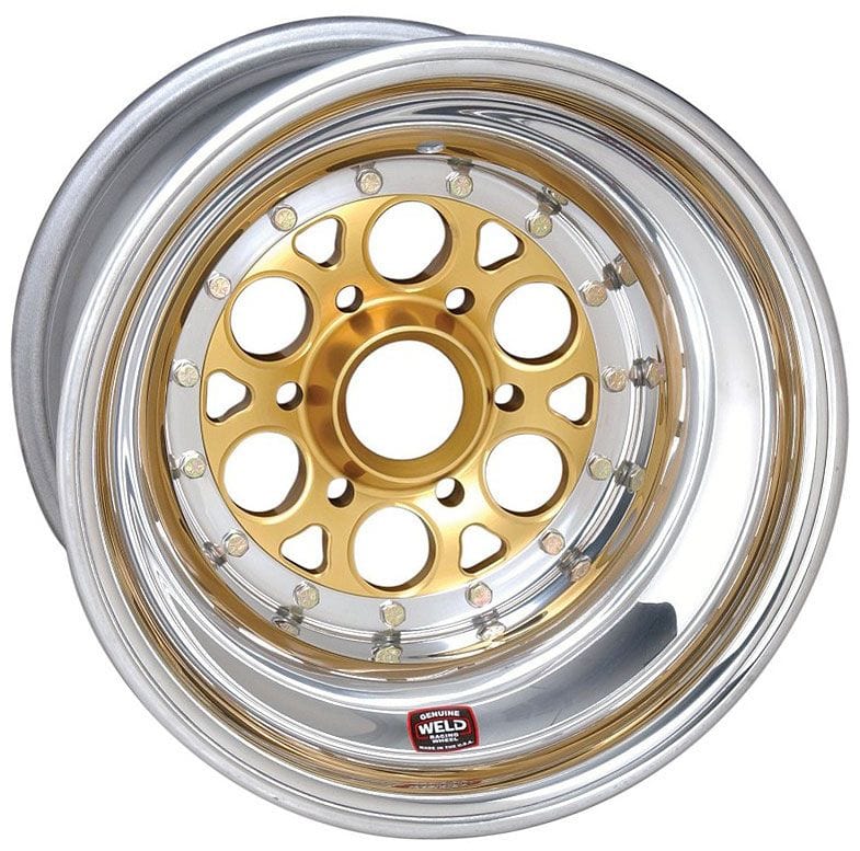 WELD 15" x 18" , 42 Spline, 5" Offset, Outer Bead-Loc With 6-Hole Mud Cover Weld Racing Magnum Sprint Rim - Gold Centre WE735-51855-6 SR